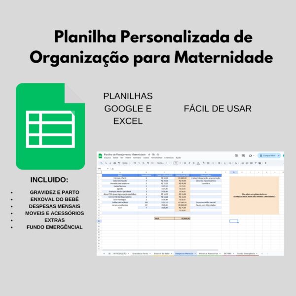 Arquivo Digital | Planilha Personalizada de Organização para Maternidade